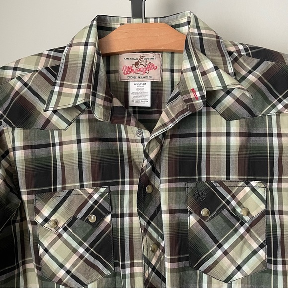 Vintage Wrangler Plaid Short Sleeve Casual Button Down Shirt Snap Buttons Mens - Picture 5 of 6
